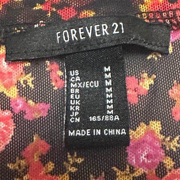 Forever 21 Black Floral Bodysuit Size M Short Sleeve Square Neck Y2K Top - Picture 3 of 5